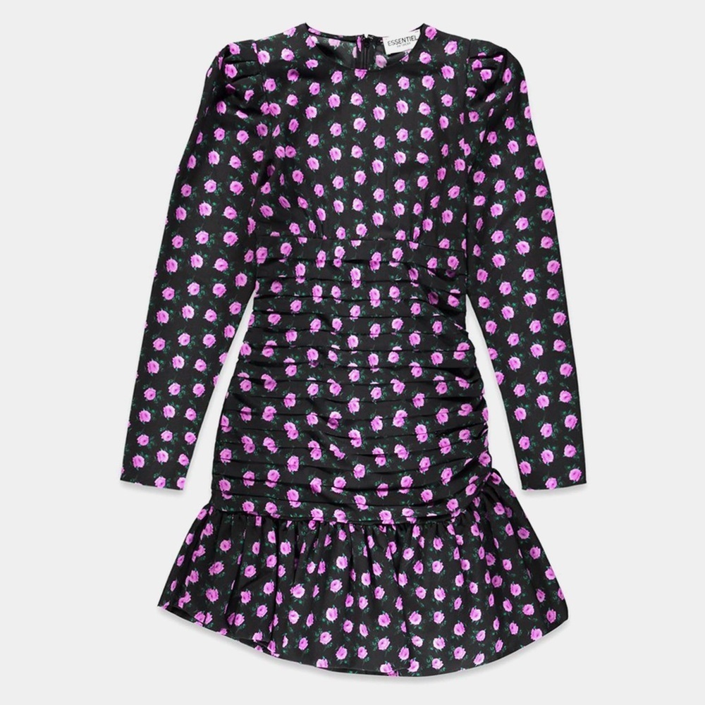Essentiel Antwerp Klein Floral Mini Dress Gathered Long Sleeve Size 40 US 8